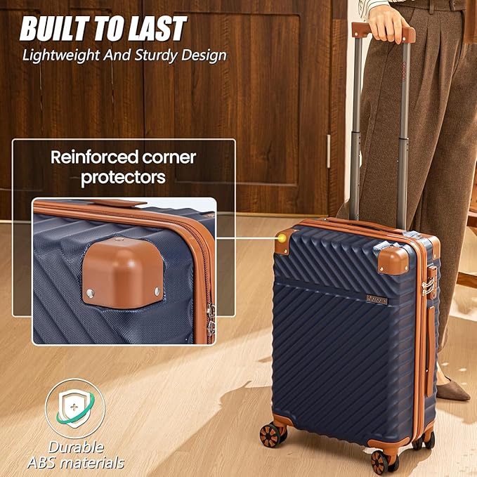 Luggage Sets 5 Piece with TSA Lock Spinner Wheels, Unisex Hard Case ABS Suitcase Set, Hardshell Lightweight Waterproof Travel Hardside Suitcases with Wheels for Women Men,Beige