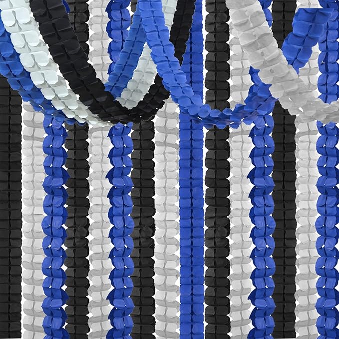 Navy-Blue Black-Silver Party-Decorations Streamers Garland - 157Ft Graduation Four-Leaf Clover Hanging Banner,Men Boys Birthday Wedding Bridal Neutral Baby Shower Fathers Day Decor Hugtmr
