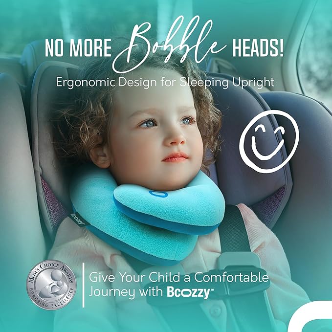 BCOZZY Kids Chin Supporting Travel Pillow for Ages 3–7- Patented Soft Neck Pillow for Head and Chin Support in Car Seat and Airplane. Comfortable Travel Essential. Small Size, Bag, Light Purple