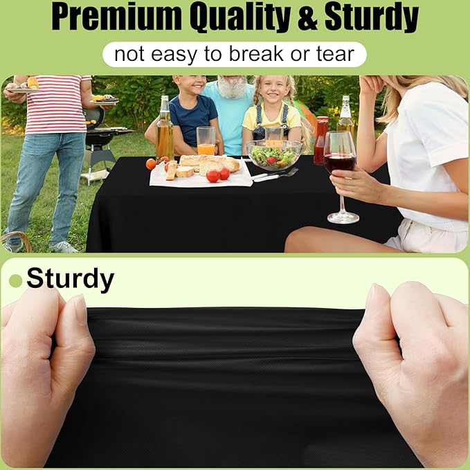 Smiry Disposable Table Cloth - 6 Pack, 54 x 156 Inch Waterproof Rectangle Tablecloths for Parties, Decorative Plastic Table Cover, Leakproof & Sturdy, Black