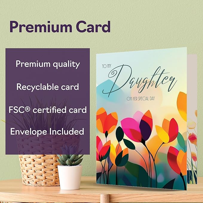 Daughter Birthday Card - Vibrant Summer Flowers - Vivid Happy Birthday Card for Daughter from Mum Dad, 5x7 Inch Female Floral Bday Golden Greeting Cards