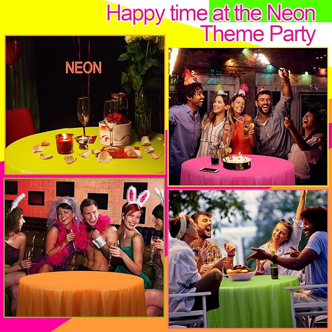 Preboun 84 Inch Large Neon Tablecloth Disposable Plastic Round Party Table Cover Decor Assorted Color Tablecloth Circle Table Cover for Wedding Birthday Picnic Tea Party Decor(Vivid Color,8 Pack)