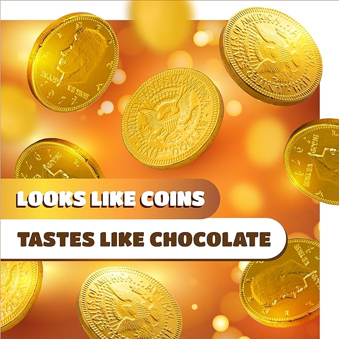Milk Chocolate Coins Bulk - 2 Pound Pack - 160 Count - Chocolate Gold Coins for Party Favors - Individually Wrapped Gold Candy for Goodie Bags & Party Favors