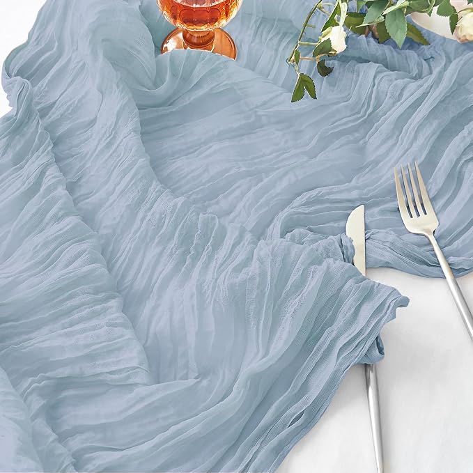 IVAPUPU 2 Pcs Cheesecloth Table Runner - 10ft Dusty Blue Easter Spring Boho Gauze Cheese Cloth Table Runners for Baby Shower Decoration Wedding Party Garden Farmhouse