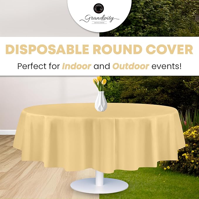 Grandipity 12 Pack Premium Disposable Plastic Tablecloth 84" Inch Decorative Round Table Cover - Ivory