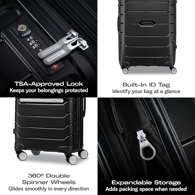 Samsonite Freeform 2-Piece Luggage Set - Carry-On & Large Checked Luggage with Dual Spinner Wheels - Durable Polypropylene Hardshell - TSA Lock, Airline-Approved - Expandable Hard Shell – Black