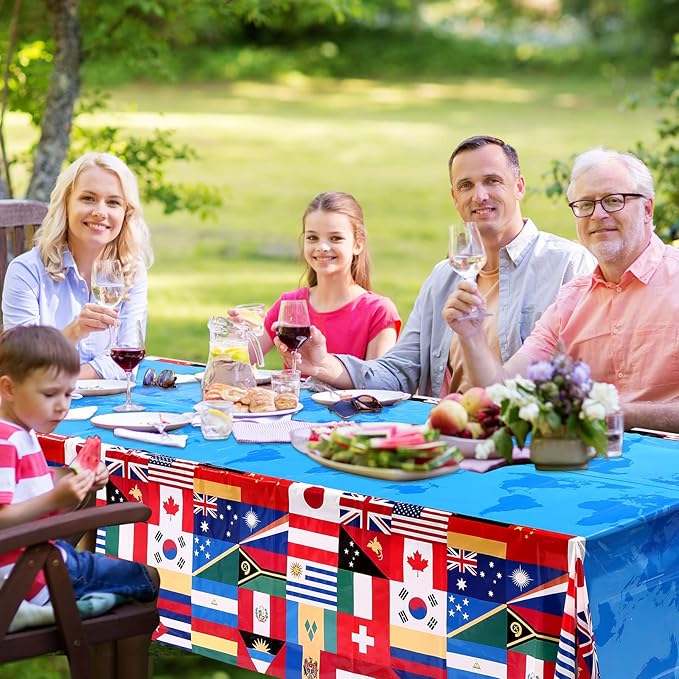 1 Pack International Flag Table Cover Patriotic Table Cloth World Country Flags Plastic Tablecloth for Festival Events Celebration Party Decorations Soccer Sports Beer Party, 108 x 54 Inch