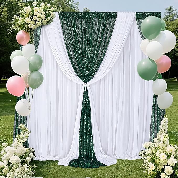B-COOL Emerald Green Sequin Backdrop Curtains 4 Packs 2ftx8ft Sparkle Backdrop Fabric Glitter Backdrop for Party Ceremony Wedding Birthday Decoration