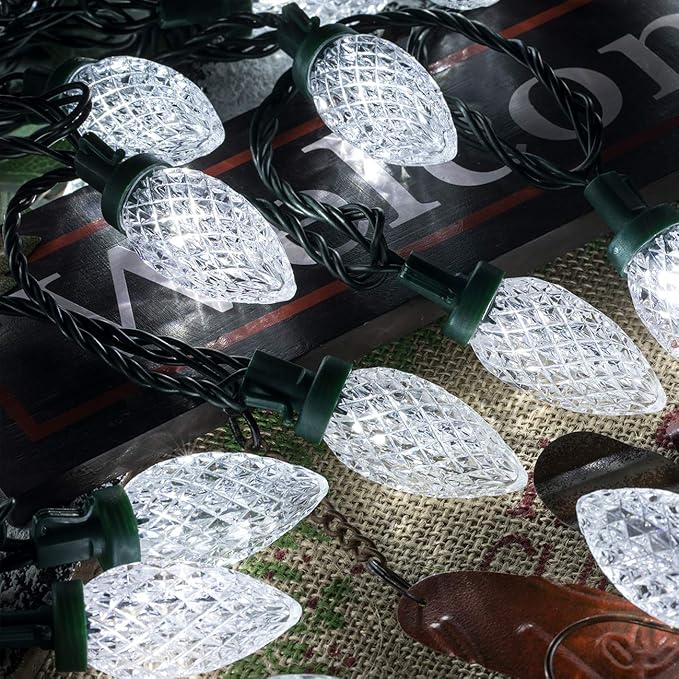 AWQ 100LED 81 FT C9 Christmas String Lights Plug in Fairy Twinkle String Lights 8 Modes Timer Function Waterproof Extendable for Indoor Outdoor Wedding Party Christmas Decoration (100, White)