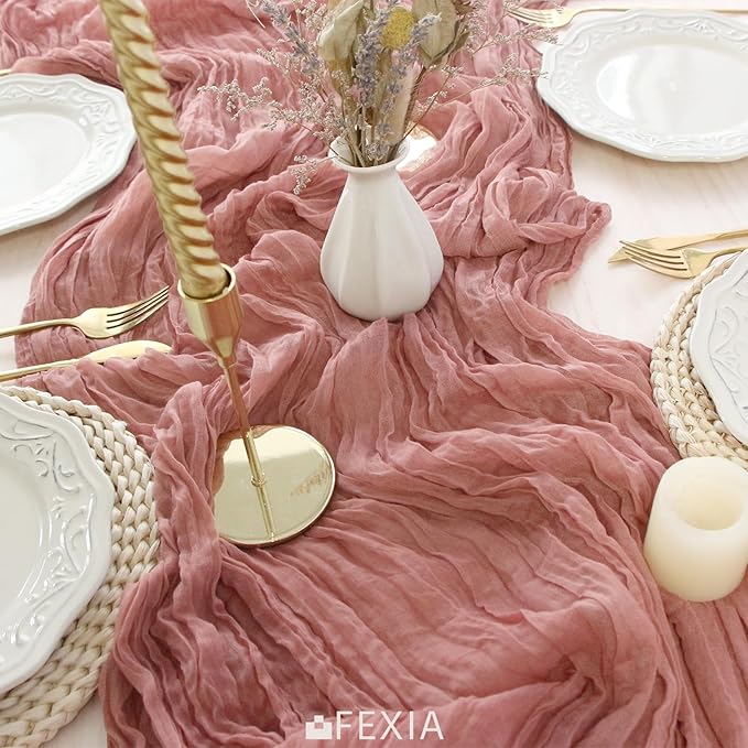 FEXIA 3 Pack Rose Pink Table Runner 35x120 Inches for Baby Shower Decoration Spring Easter Table Runner for Wedding Party First Communion Centerpiece Engagement Bridal Shower Boho Decoration