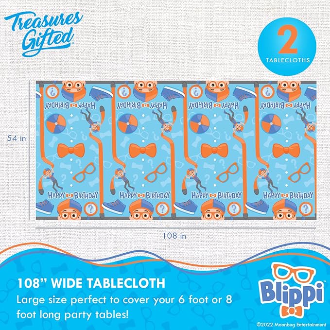 Treasures Gifted Officially Licensed Blippi Birthday Party Supplies - Pack of 2 Large Rectangular Tablecloths 54in x 108in - Party Decorations for Tabletop - Happy Birthday