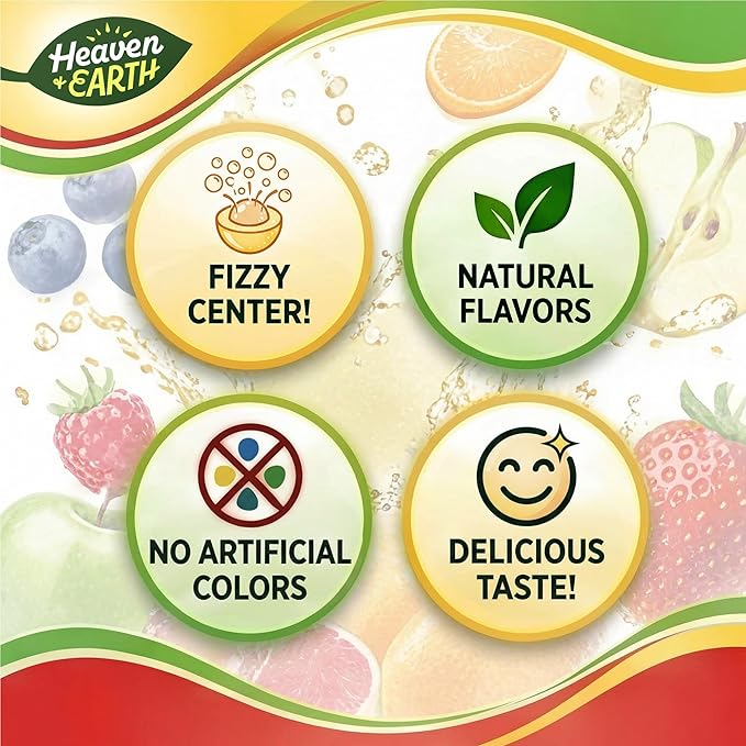 Heaven & Earth Berry, Apple, & Strawberry Fizz Pops (2 Pack - Approx. 76 Count) | All Natural Candy | Kosher | No Artificial Colors | Fun Fizzy Center | Bulk Pack for Parties & Goodie Bags