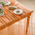 Horaldaily Orange Gold Sparkling Star Gauze Tablecloth 60x84 Inch Rectangular, Golden Star Sequin Glitter Metallic Foil, Sheer Tulle Cheesecloth for Wedding Baby Shower Party