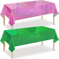 2 Pcs Iridescent Pink and Green Tablecloth Party Decorations, Holographic Foil Plastic Table Cloths for Rectangle Tables, Disposable Green and Pink Table Cover for Witch Theme Birthday Party Supplies
