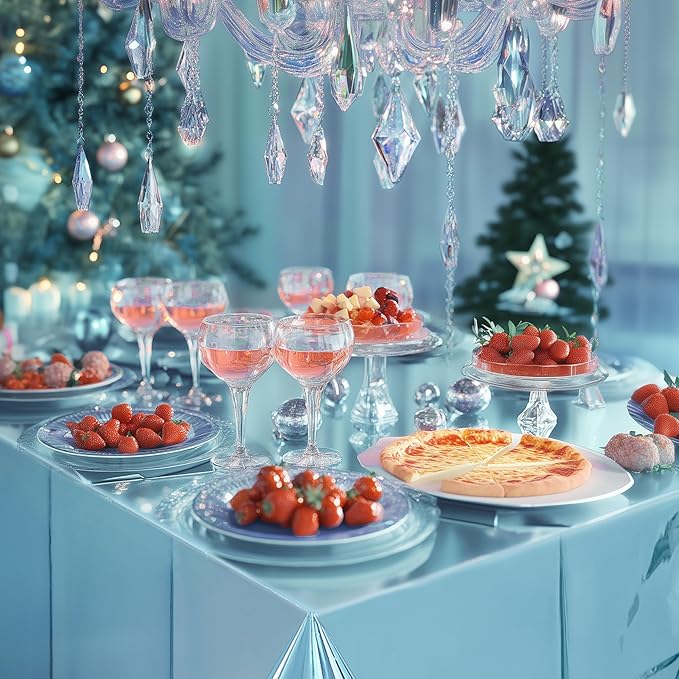 2Pcs Light Blue Foil Metallic Tablecloth Shiny Party Table Cloth 54" X 72" Disposable Rectangle Decoration for Thanksgiving Christmas Graduation Birthday Pary