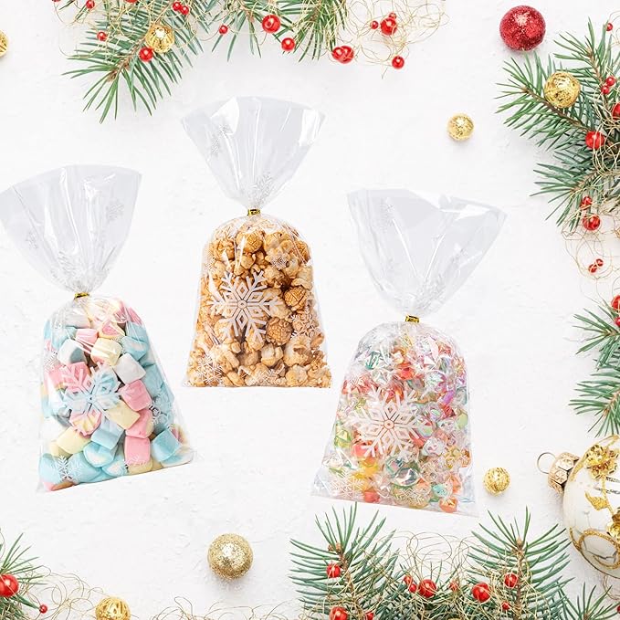 Aegero 120 Pack Star Printed 5"X 7" Gift Wrap Cello Cellophane Treat Bags,Gift Candy Goodies Bags with 140 Pcs Twists for Valentine,Birthday,Bakery,Wedding,Gift Cookie Snack Packing,Party Favor Supplies(Gold )