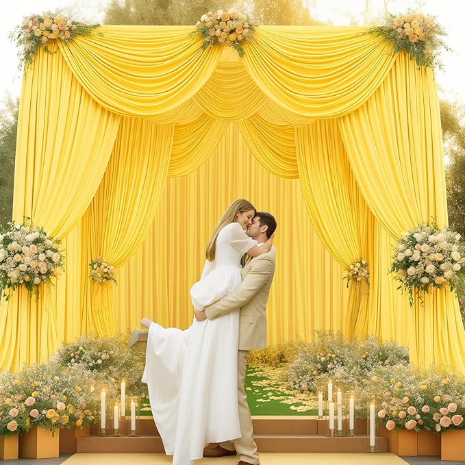 40x10FT Yellow Backdrop Curtains for Wedding Parties, Wrinkle Free Polyester Photography Backdrop Drapes for Wedding Baby Shower Birthday Parties Stage Background Stand Decorations 4x10ft,10 Panels