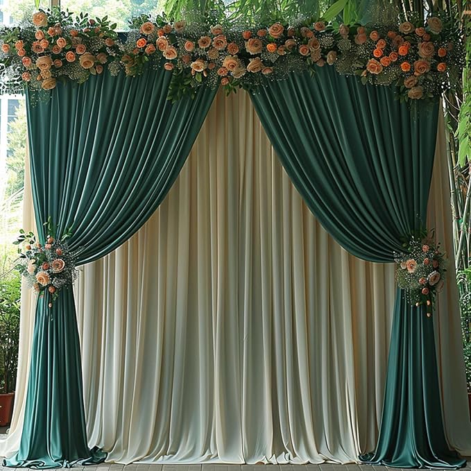 20x10ft Wrinkle Free Hunter Green Backdrop Curtain for Parties Soft Fabric Drapes Wedding Dark Green Curtain Backdrop for Birthday Party Decorations Background for Photography 5x10ft,4 Panels