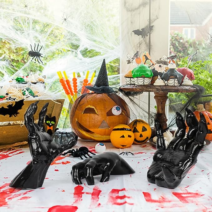 DAZONGE Halloween Decorations Indoor/Outdoor, Pack of 3 Wall Mounted Creepy Reaching Hands with Candles, Life-Sized Horror Hands for Wall Decorations, Gothic Hanging Wall Art Sculpture