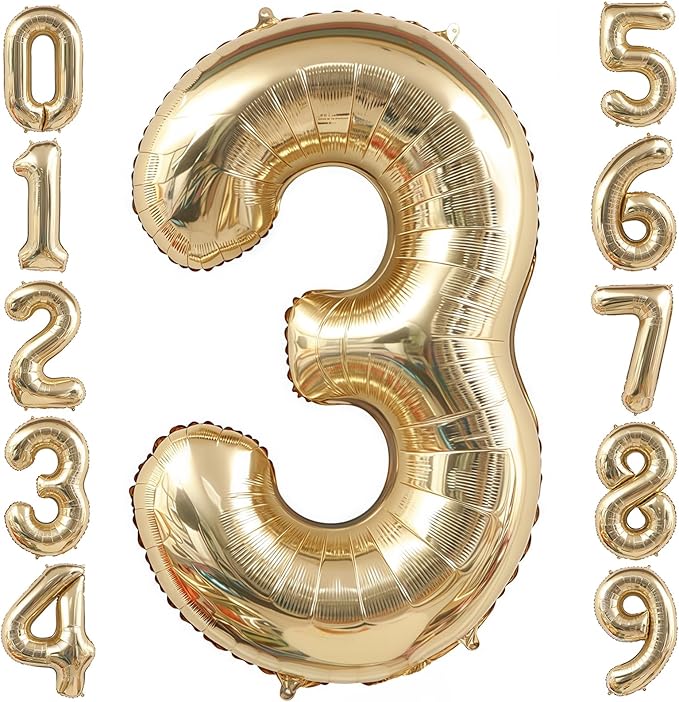 Champagne Gold 3 Balloon,40 Inch Light Gold Number 3 Balloon Big Foil Mylar Helium 3 Balloon for Birthday Party