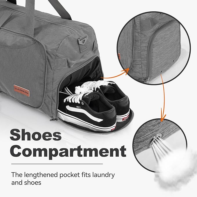 Canway 65L Foldable Duffle Bag with Shoes Compartment, Water-Resistant Packable Travel Duffel for Gym, Weekend Trips, Lightweight Carry on Luggage for Men & Women