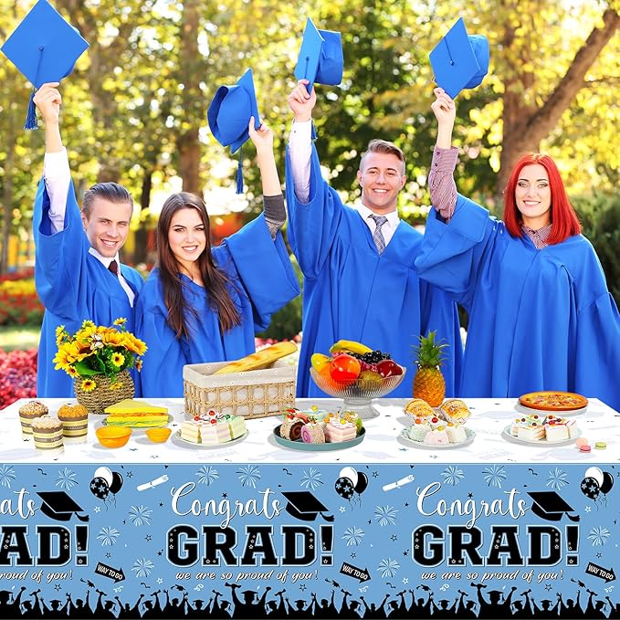 6 Pack Graduation Tablecloth Party Decorations, Class 2026 Congrats Grad Plastic Tablecover Party Supplies, Light Blue Rectangle Graduation Table Decorations for College High School Party, 54x108 Inch
