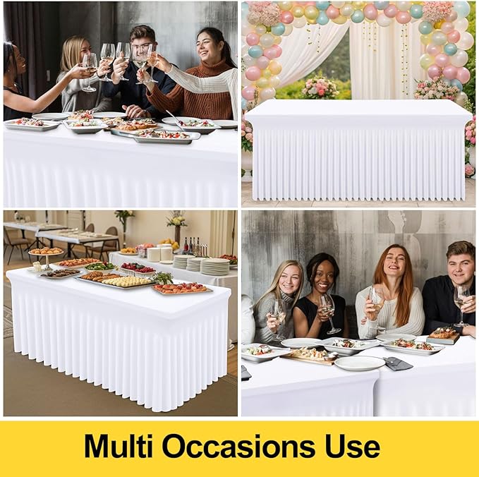 Smiry Spandex Tablecloth, Elastic Fitted Stretch Tablecloth for 4FT Rectangle Tables, Waterproof Washable Table Cover Skirt for Outdoor, Wedding, Parties & Banquet (White, 48Lx30Wx30H Inch)