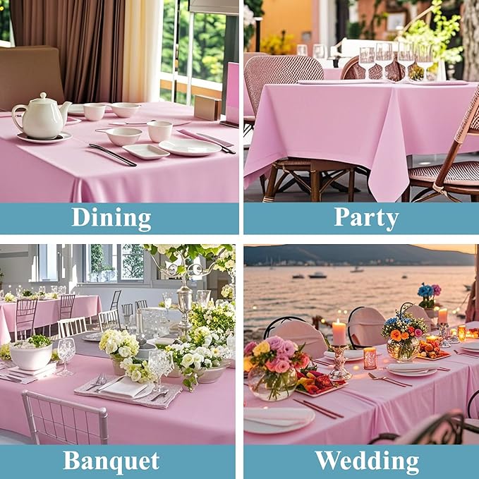 VidaFete Tablecloth 2 Pack 90 * 156inch Rectangle Table Cloth Polyester, Stain Wrinkle Resistant Polyester Dining Table Cover for Kitchen Dinning Party Wedding Rectangular Buffet Decoration(Pink)