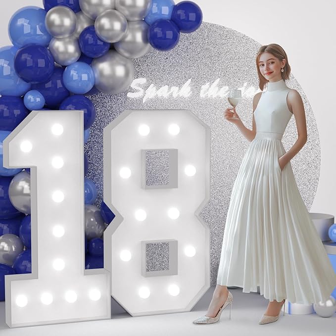 JoyMuse 4FT 18 Marquee Numbers, Large Light Up Numbers 18 for 18th Birthday Decorations Cool White Light Number 18 for Anniversary Birthday Party Decor