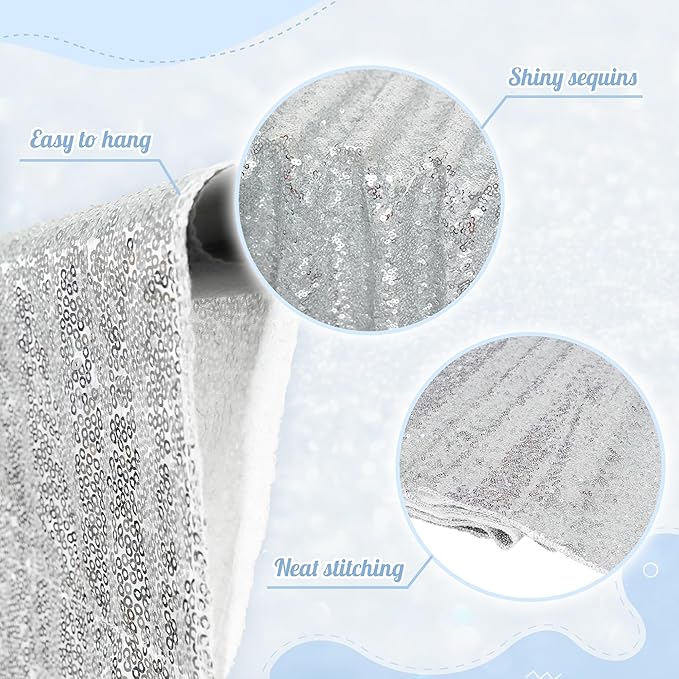 PartyDelight Silver Sequin Backdrop 6x7ft - High Density 3mm Shimmer Sequin Background with 4-Inch Rod Pocket, Sparkly Photography Curtain for Birthday, Disco, TikTok & Live Decor