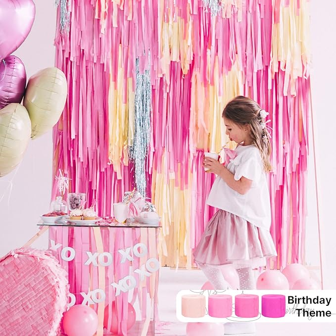PartyWoo Pink Crepe Paper Streamers 4pcs 328ft Pack of Dark Hot Pink Magenta Fuchsia Crepe Paper Streamers for Birthday Gender Reveal Baby Shower Wedding Bachelorette Princess Party Decorations