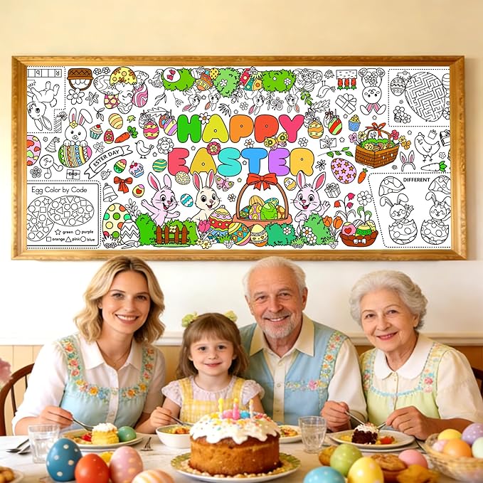 2 PCS Easter Coloring Tablecloth, Easter Crafts for Kids, 72" x 30" Giant Paper Coloring Table Cloth Banner for Gifts Activities, Fun DIY Art Easter Decorations Supplies for Family School Party Games