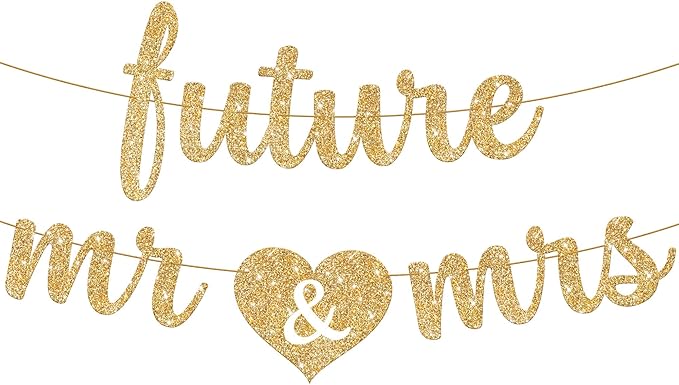 KatchOn, Gold Glitter Future Mr & Mrs Banner - 10 Feet, Pre-Strung, No DIY | Future Mr and Mrs Banner | Engagement Party Decorations | Bachelorette Party Decorations, Bridal Shower Decorations