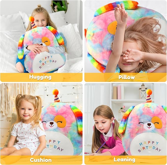 Easfan 20" Jumbo Rainbow Birthday Dog Giant Plush Pillow Soft Puppy Plush Toy Cute Dog Stuffed Animal Birthday Gifts for Kids Toddlers