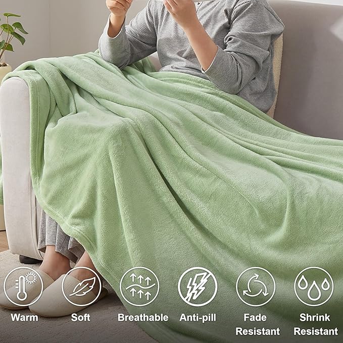 Hansleep Fleece Sage Green Throw XL Blanket, Super Soft Flannel Fuzzy Plush Cozy Blanket for All Seasons, Sage Green, Throw XL 50x70 Inches