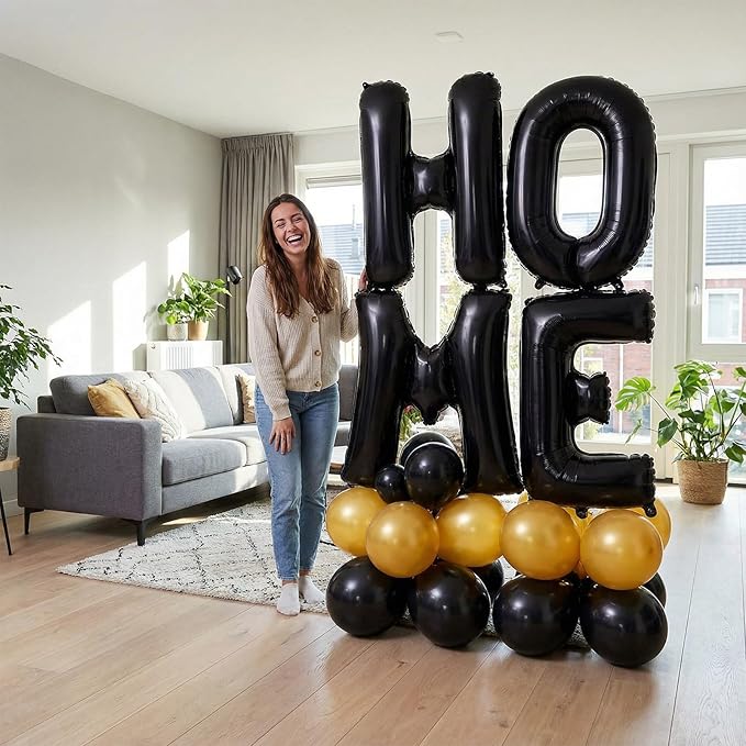 Black Letter V Balloons, 40 Inch Large Foil Letter Balloons, Custom Phrase Balloon for Birthday Party Wedding Anniversary Decoration (Black V)