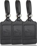 3 Pack Luggage Tags - Quick Install, Privacy Protection, Airplane Travel Essentials for Suitcases, Durable Leather - Lichee Black