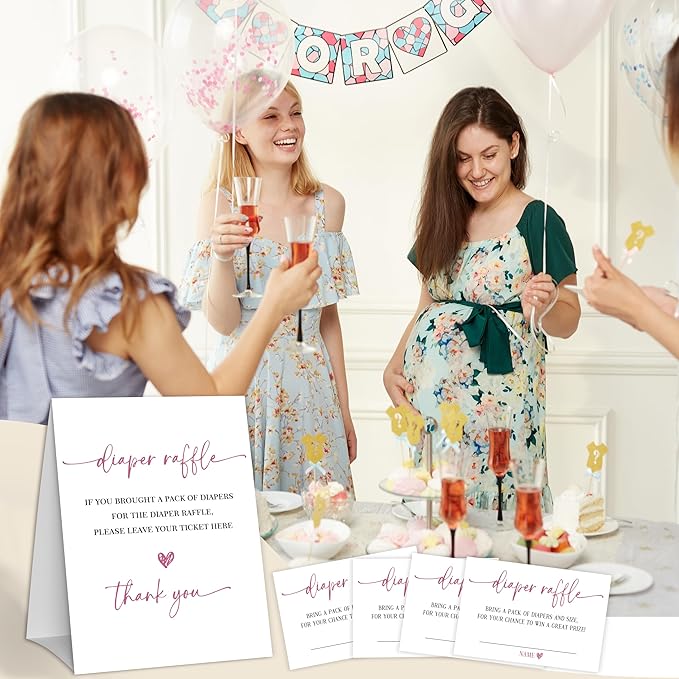 Modern Minimalist Diaper Raffle Game, Diaper Raffle Tickets for Baby Shower, Gender Neutral Tickets for Baby Shower Party Favor Decorations Supplies (1 Sign + 50 Cards) -A02