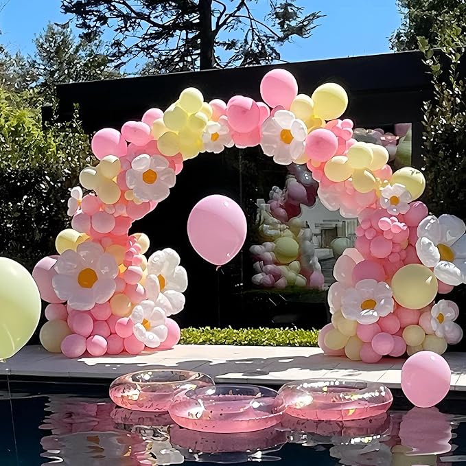 Daisy Balloon Garland Arch Kit Macaron Pastel Pink And Yellow Boho Groovy Party For Baby Shower Wedding Birthday Sunflower Decor
