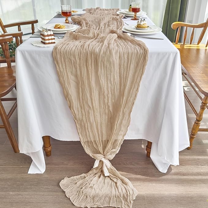 IVAPUPU 4 Pcs Cheesecloth Table Runner - 10ft Nude Easter Spring Boho Gauze Cheese Cloth Table Runners for Baby Shower Decoration Wedding Party Garden Farmhouse