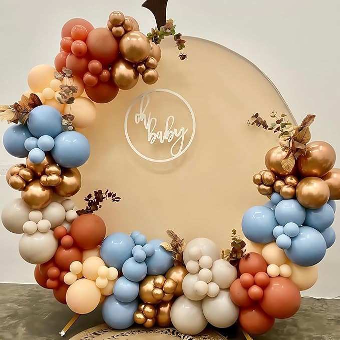 Burnt Orange and Blue Fall Balloons, 12 Inch 35PCS Dusty Blue Orange Taupe Peach Balloon, Fall Balloons for Birthday Baby Shower First Fall Thanksgiving Autumn Harvest Market Themed Party Decorations
