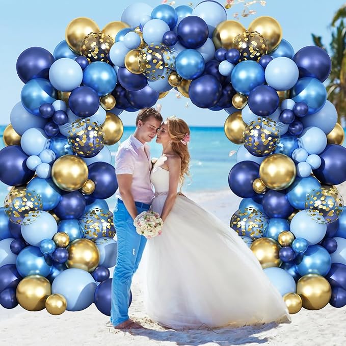 Blue Balloon Arch Kit 107Pcs Navy Blue Gold Balloons Garland Kit with Metallic Gold Confetti Balloons Macaron Light Blue Birthday Party Balloons for Boys Men Baby Shower Wedding Graduation Decorations
