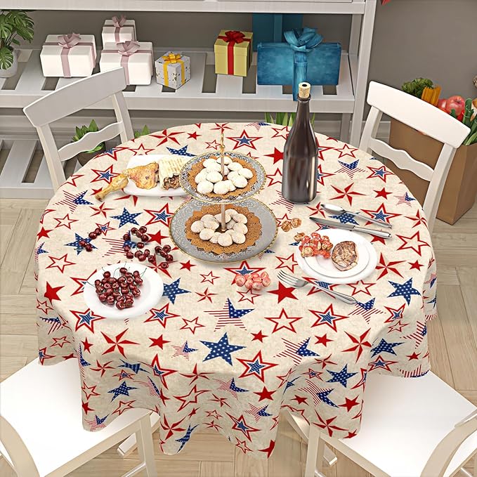 Vintage Fourth of July Tablecloth Round 70 Inch 4th of July Patriotic Outdoor Table Cloth Rustic USA Memorial Day Table Cover for Kitchen Dinner Room Holiday Party Home Independence Day Decor