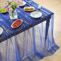 Horaldaily Royal Blue Gold Sparkling Star Gauze Tablecloth 52x70 Inch Rectangular, Golden Star Sequin Glitter Metallic Foil, Sheer Tulle Cheesecloth for Wedding Baby Shower Party