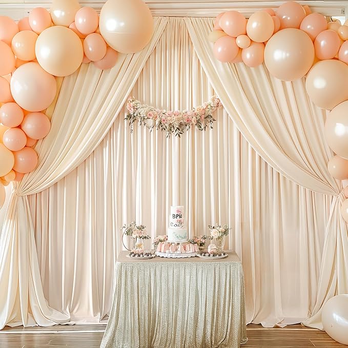 24x10FT Champagne Backdrop Curtains for Wedding Parties, Wrinkle Free Polyester Photography Backdrop Drapes for Wedding Baby Shower Birthday Parties Stage Background Stand Decorations 4x10ft,6 Panels