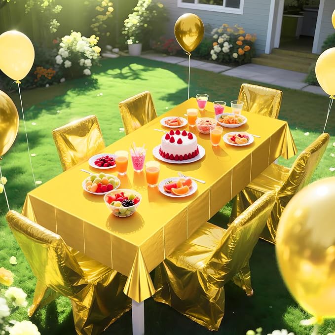1 Piece Bright Gold Metallic Foil Tablecloth - Stunning Matte Finish, Durable and Easy to Clean - Perfect for Bachelorette, Birthday, Wedding, and Anniversary Party Decorations
