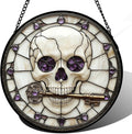 Stained Glass Window Hanging - Halloween Scary Skull Suncatcher for Doors Garden Home Spooky Purple Skeleton Key Sun Catchers Gothic Decor Horror Gifts for Women Men Friend Boy Girl 6.3 in