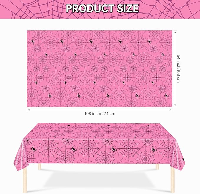 2 Pcs Halloween Tablecloth - Plastic Halloweens Spider Webs Table Cloth, Pink Disposable Rectangle Spiderweb Table Cover for Halloween Party Decorations Supplies Favors Tables Decor, 108 x 54 Inch