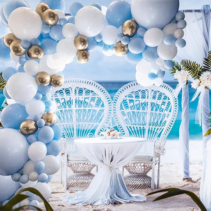 Blue White Gold Balloon Arch Garland Kit - 127pcs Latex Balloons Set for Graduation Wedding Birthday Baby Shower Party Decoration