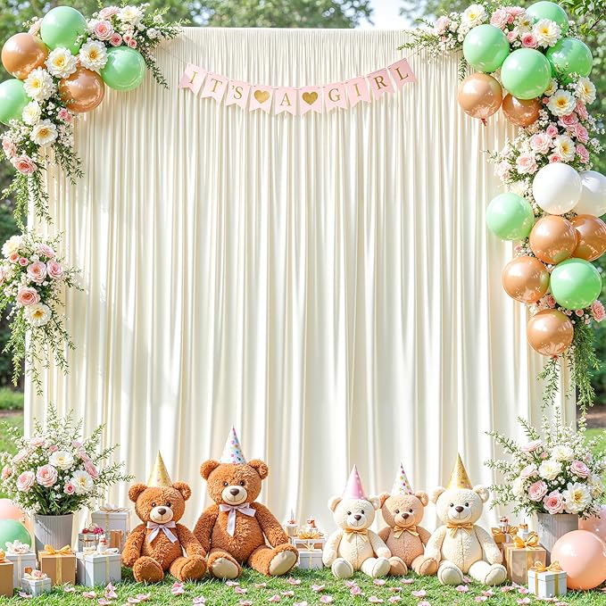 8x10FT Cream White Backdrop Curtains for Wedding Parties, Wrinkle Free Polyester Photography Backdrop Drapes for Wedding Baby Shower Birthday Parties Stage Background Stand Decorations 4x10ft,2 Panels